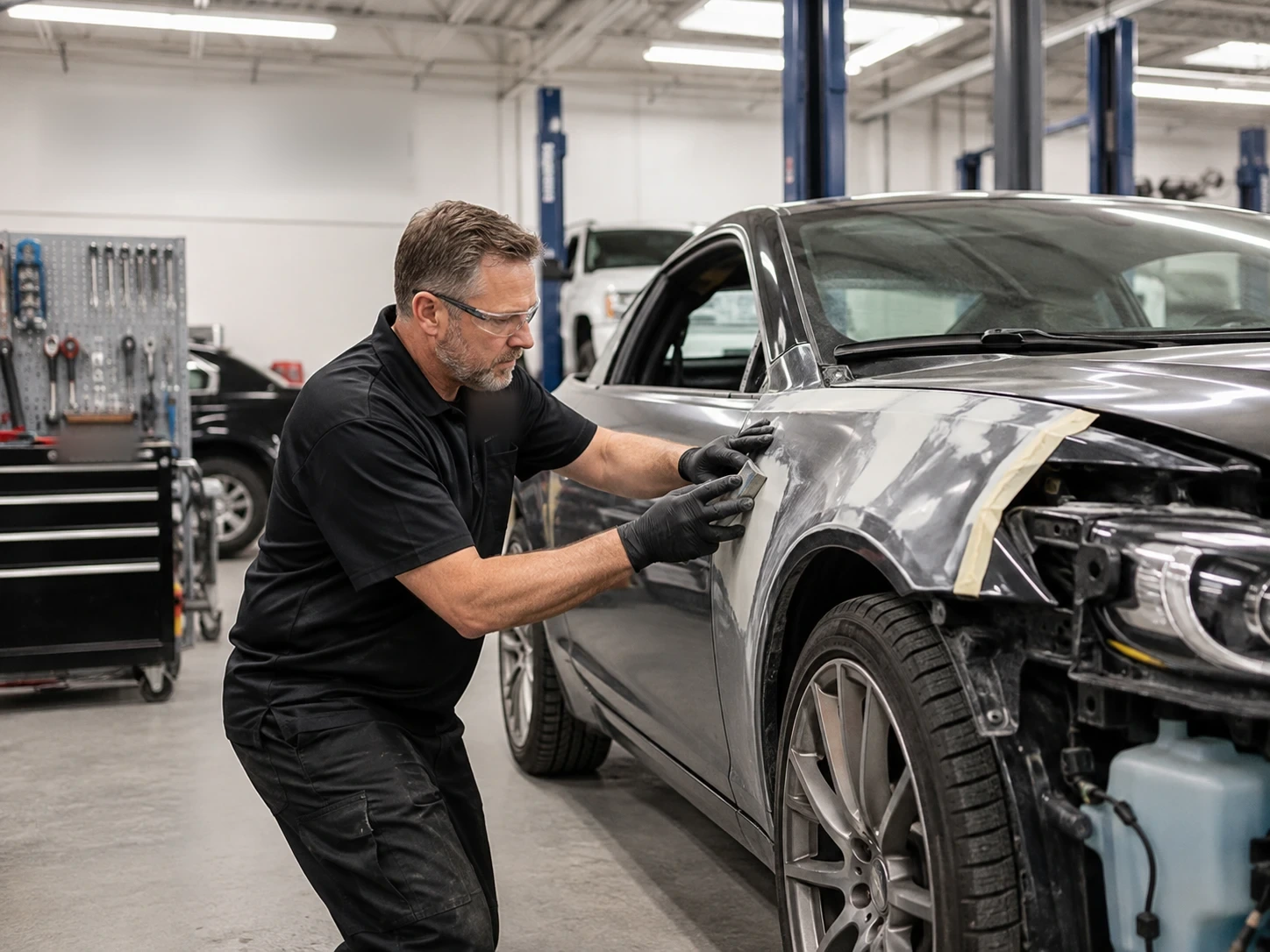 Vehicle undergoing professional body repair